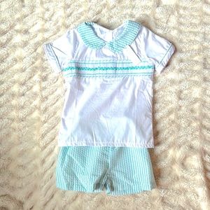 NWT Eliza James Smocked boys too and seersucker shorts set in Mint
